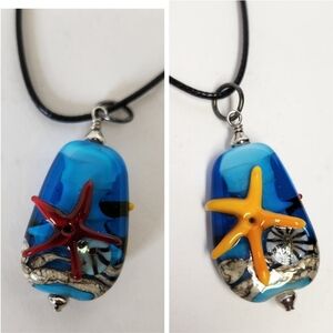 Ocean Glass Pendant Artisan Handmade Necklace Boho Bohemian Jewelry Starfish